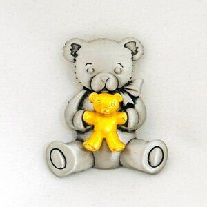 JJ (Jonette Jewelry) Pewter & Gold-Tone Teddy Bear Brooch Pin